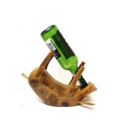 Świnka stojak na wino z drewna tekowego gładka